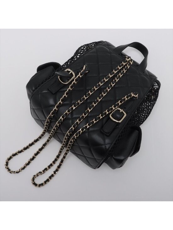 Chanel Quilted Lambskin Chain Backpack Mesh Black Gold Random Plate main image 5